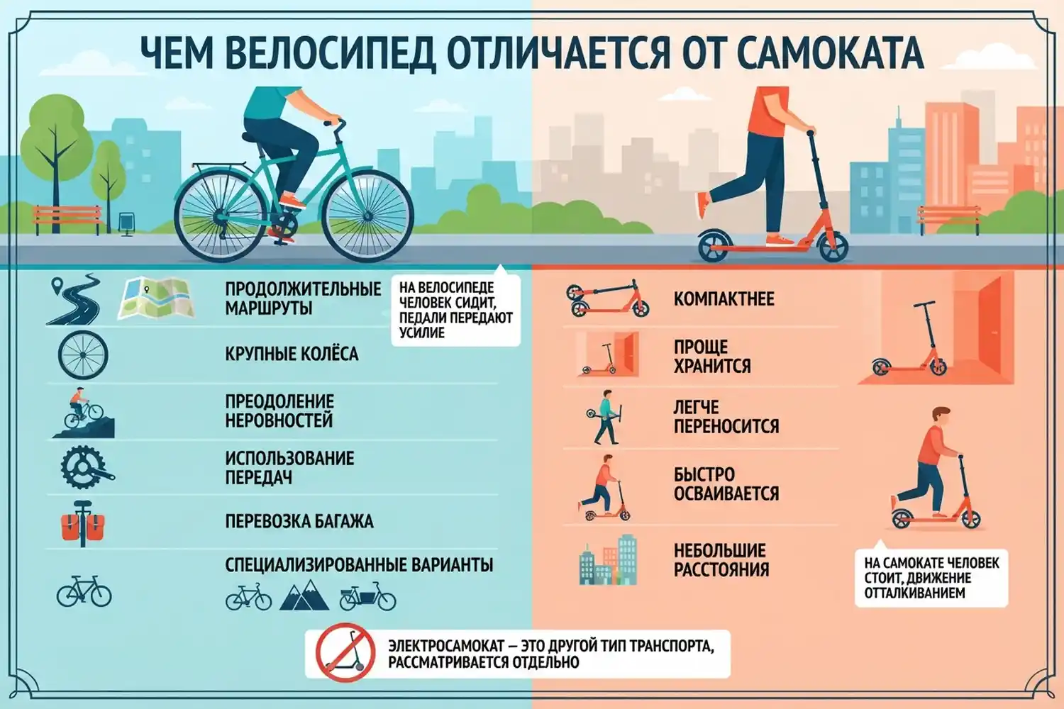 чем велосипед отличается от самоката