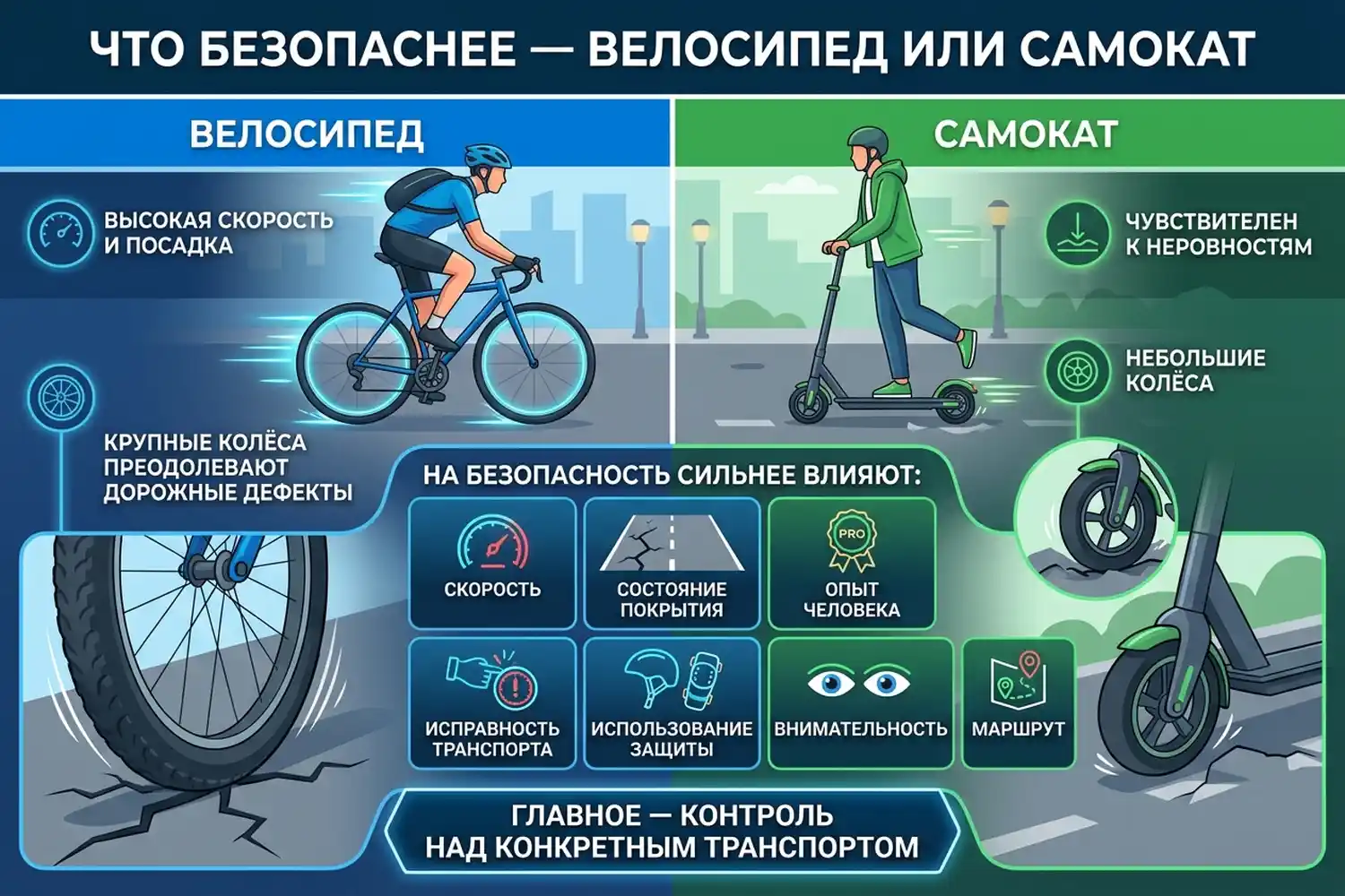 что безопаснее велосипед или самокат