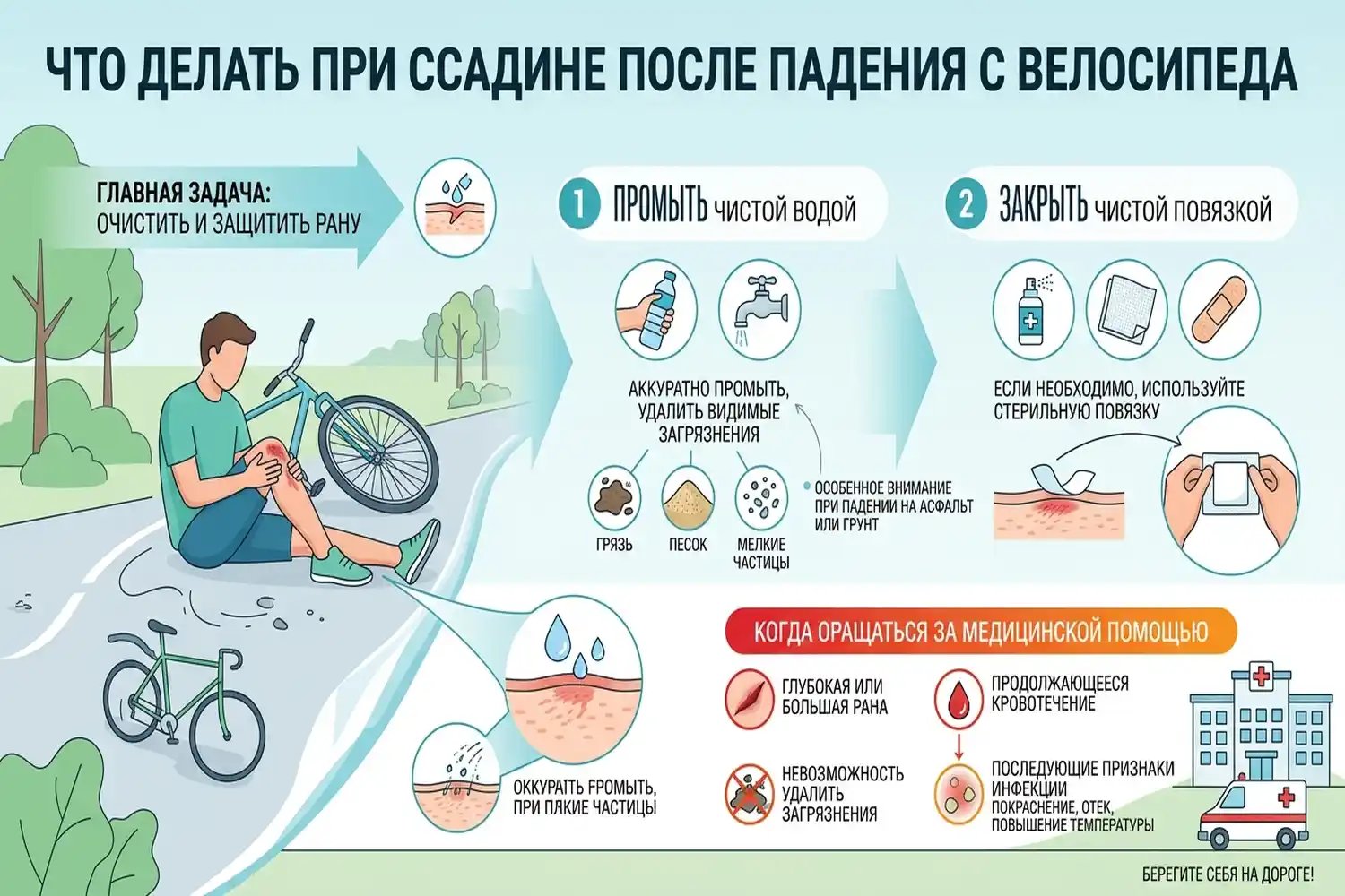 что делать при ссадине после падения с велосипеда