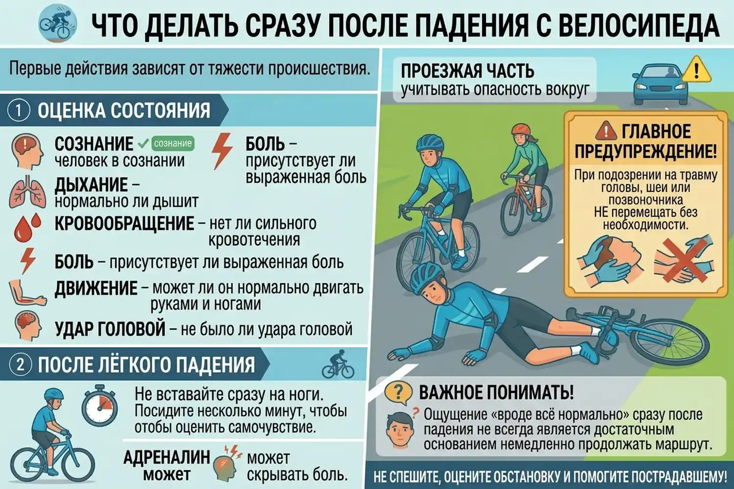 что делать сразу после падения с велосипеда