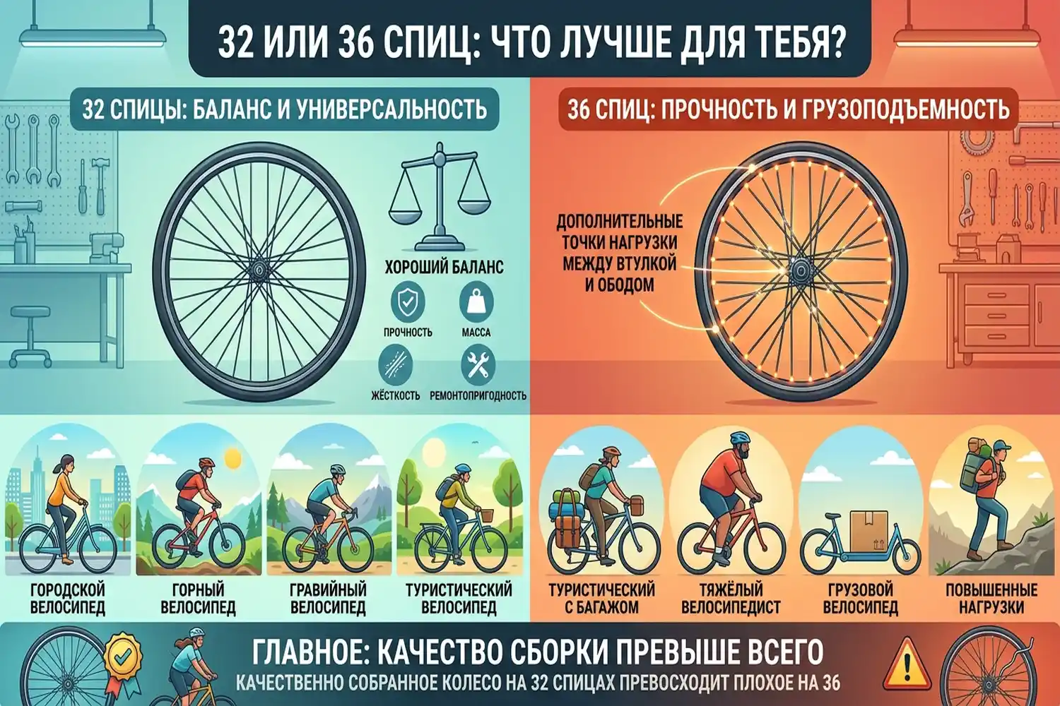 что лучше: 32 или 36 спиц