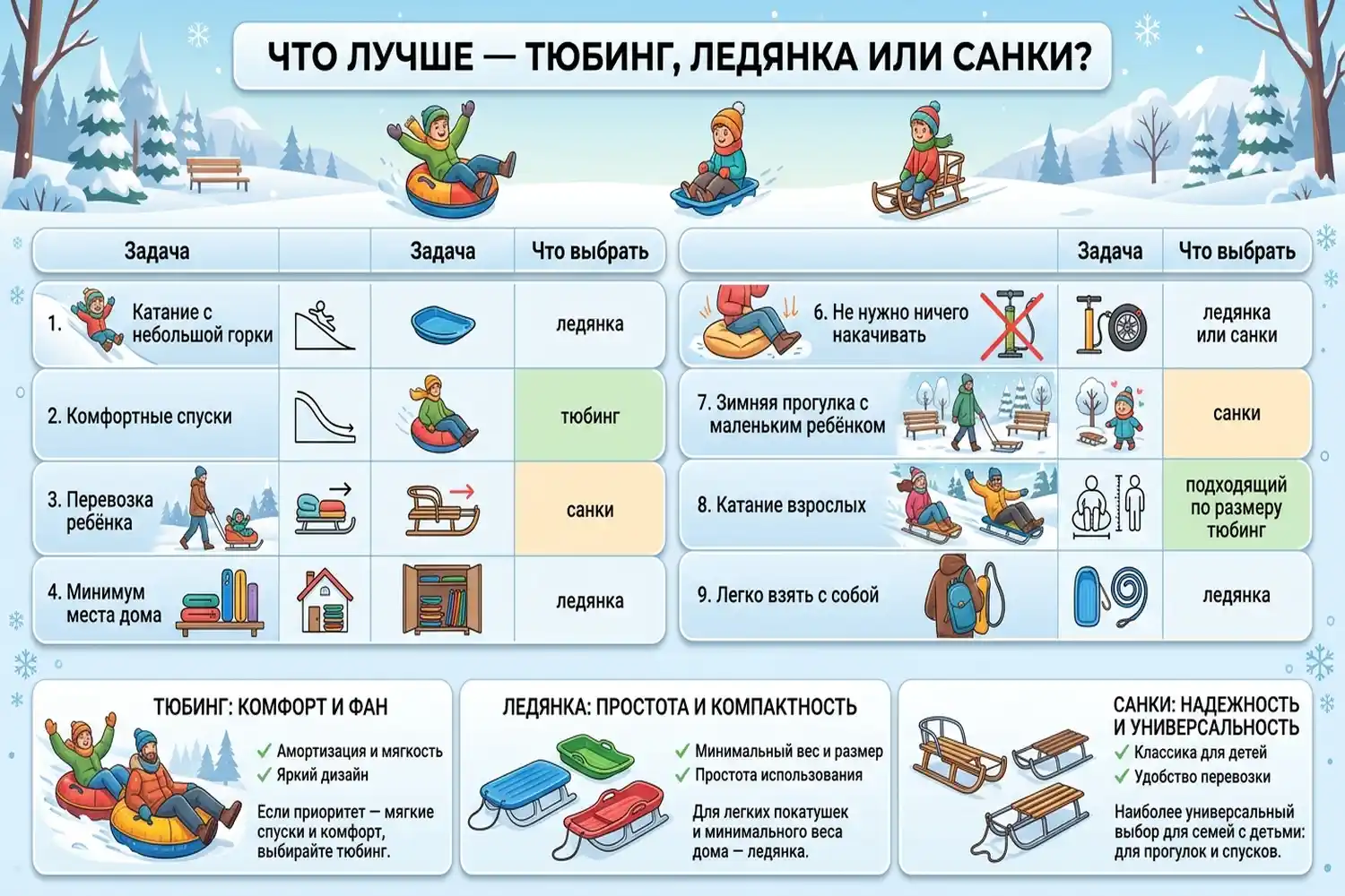 что лучше тюбинг ледянка или санки