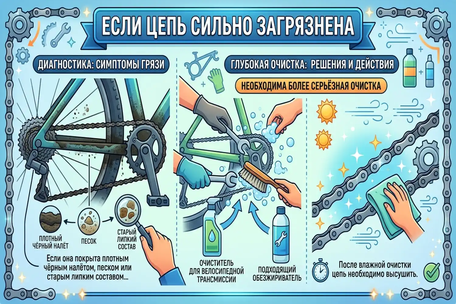 если цепь сильно загрязнена