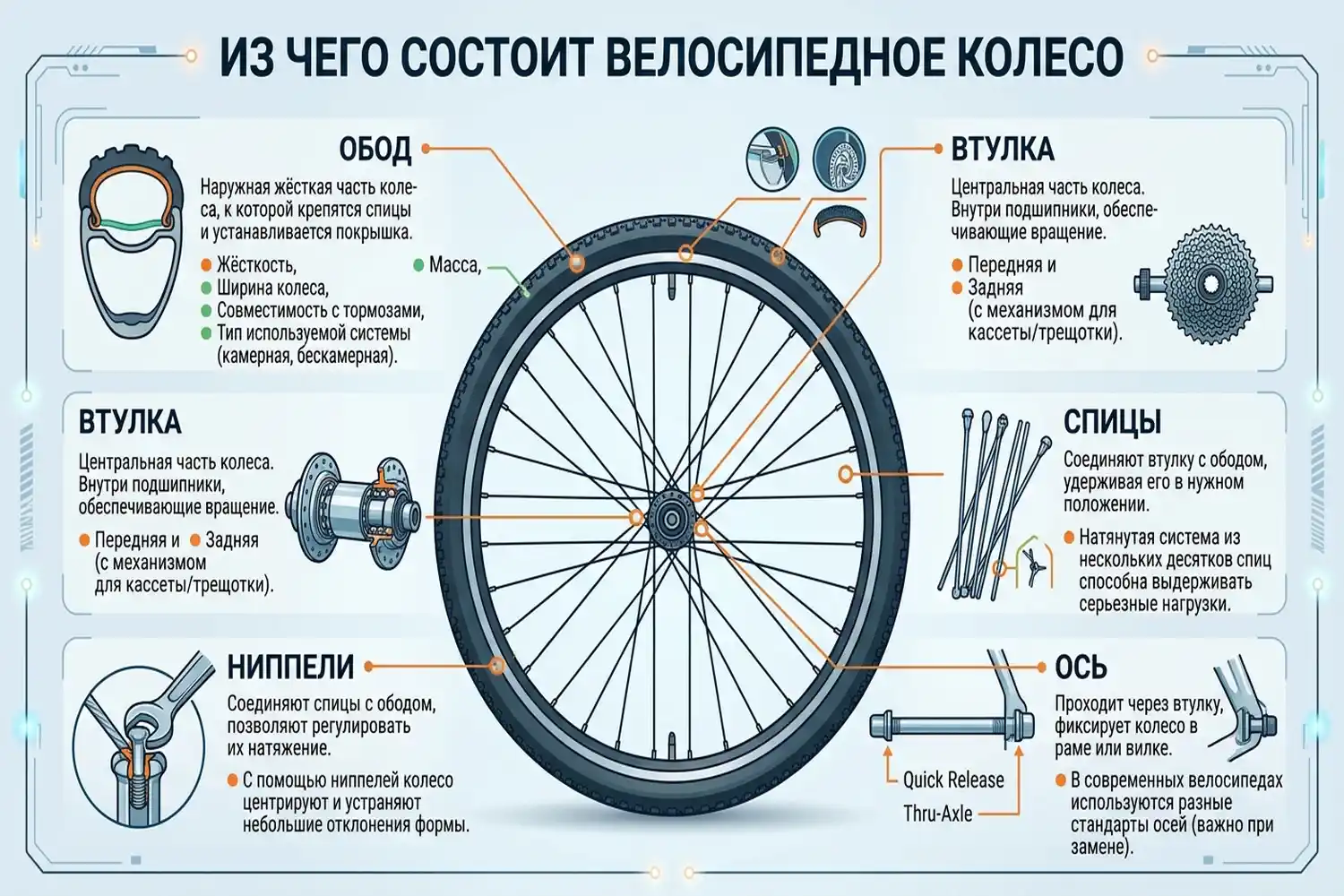 из чего состоит велосипедное колесо