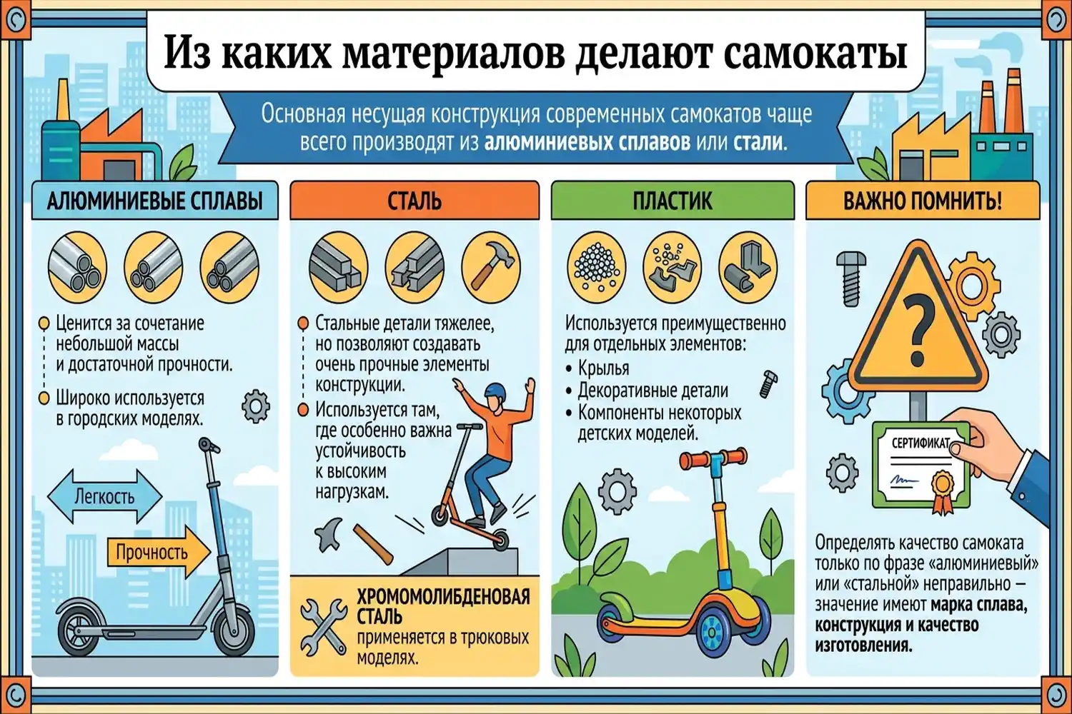 из каких материалов делают самокаты