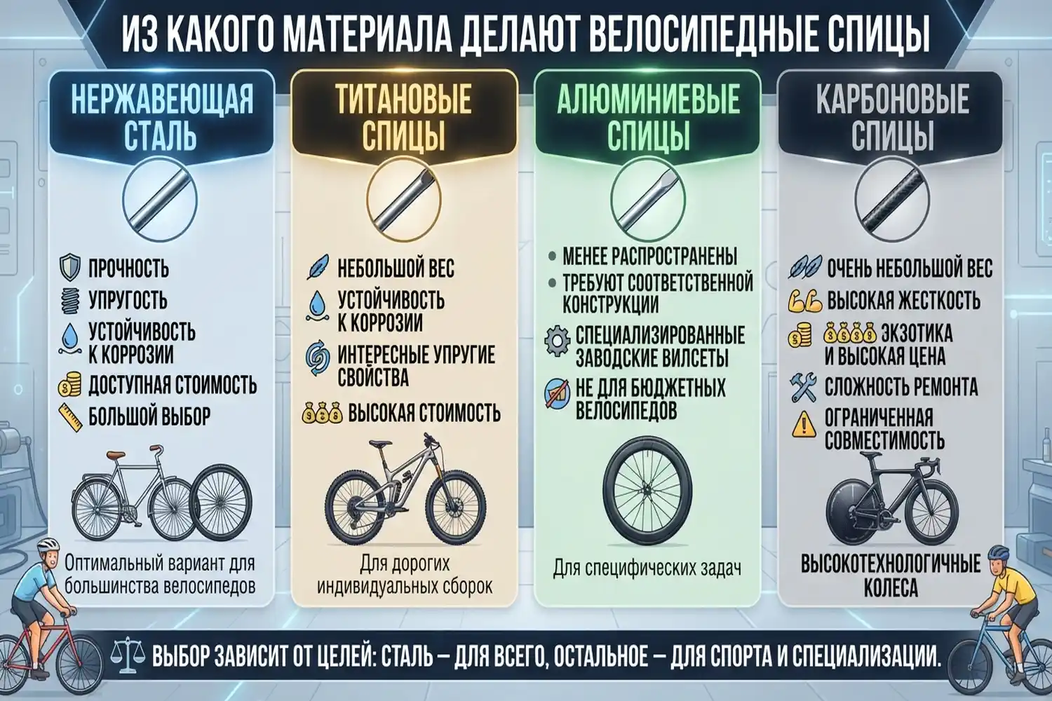 из какого материала делают велосипедные спицы