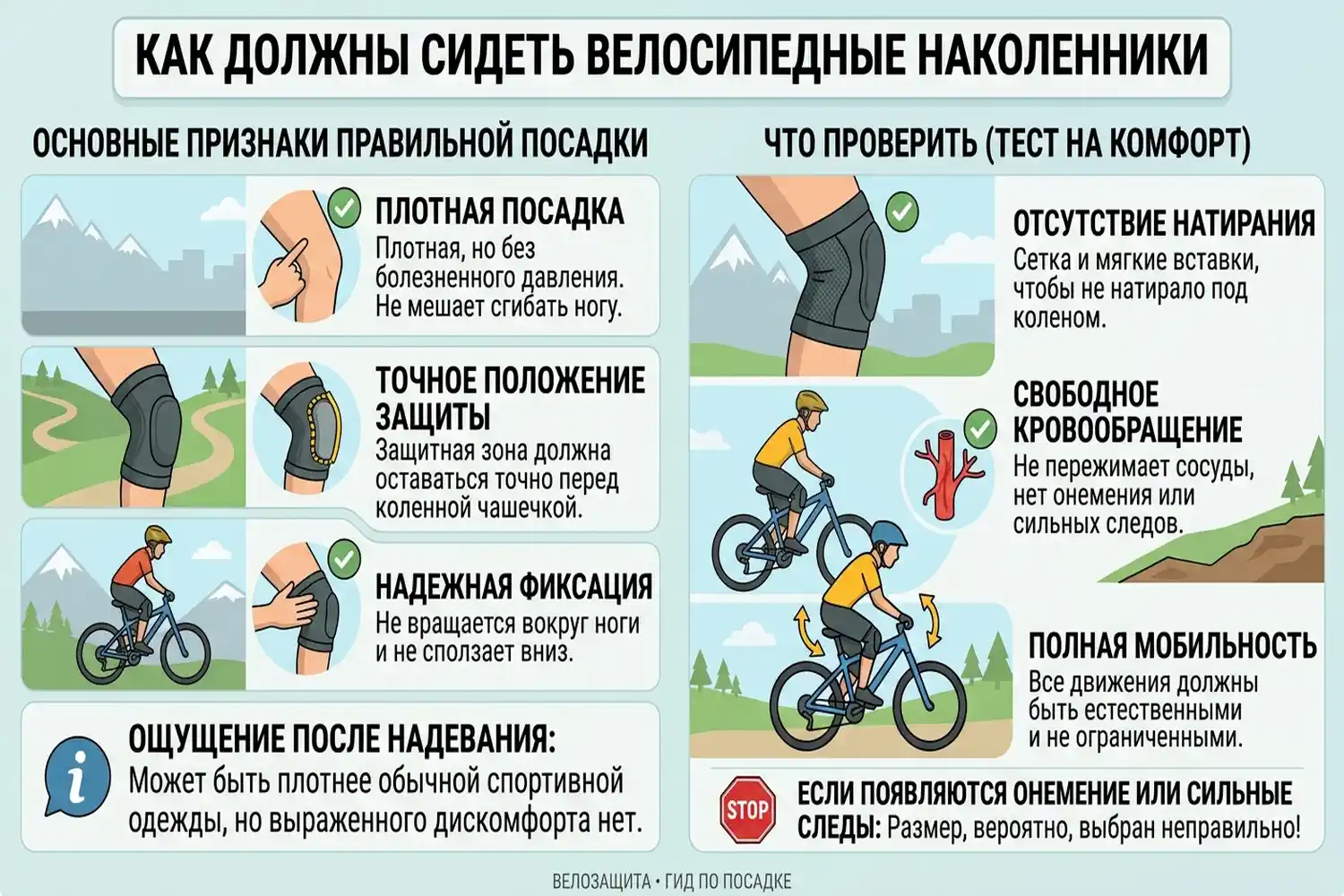как должны сидеть велосипедные наколенники