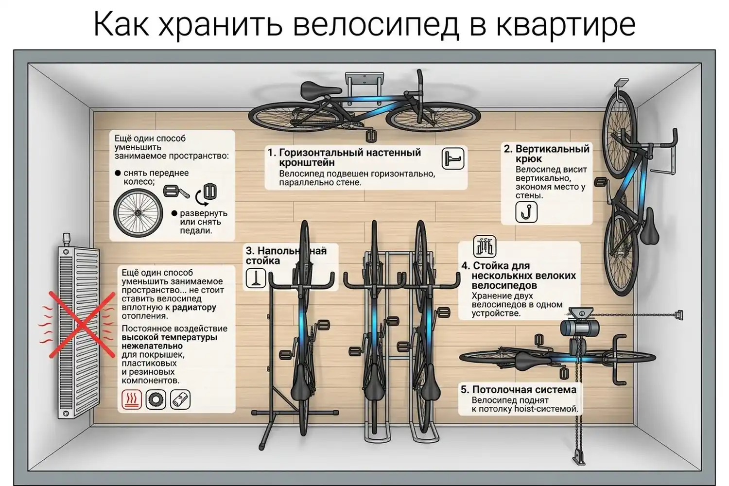 как хранить велосипед в квартире