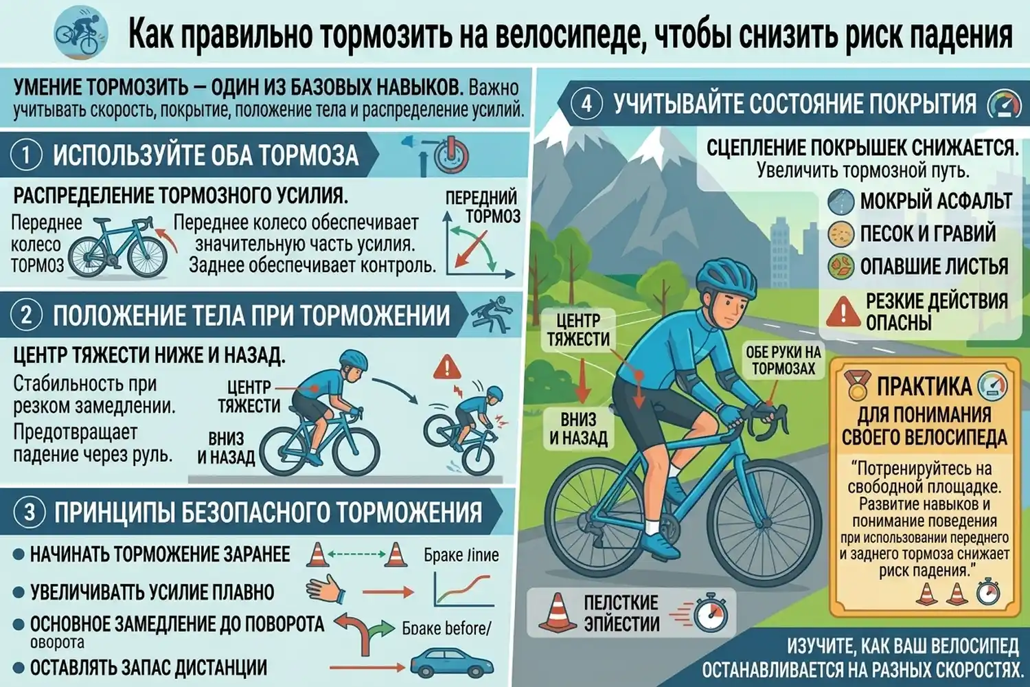 как правильно тормозить на велосипеде чтобы снизить риск падения