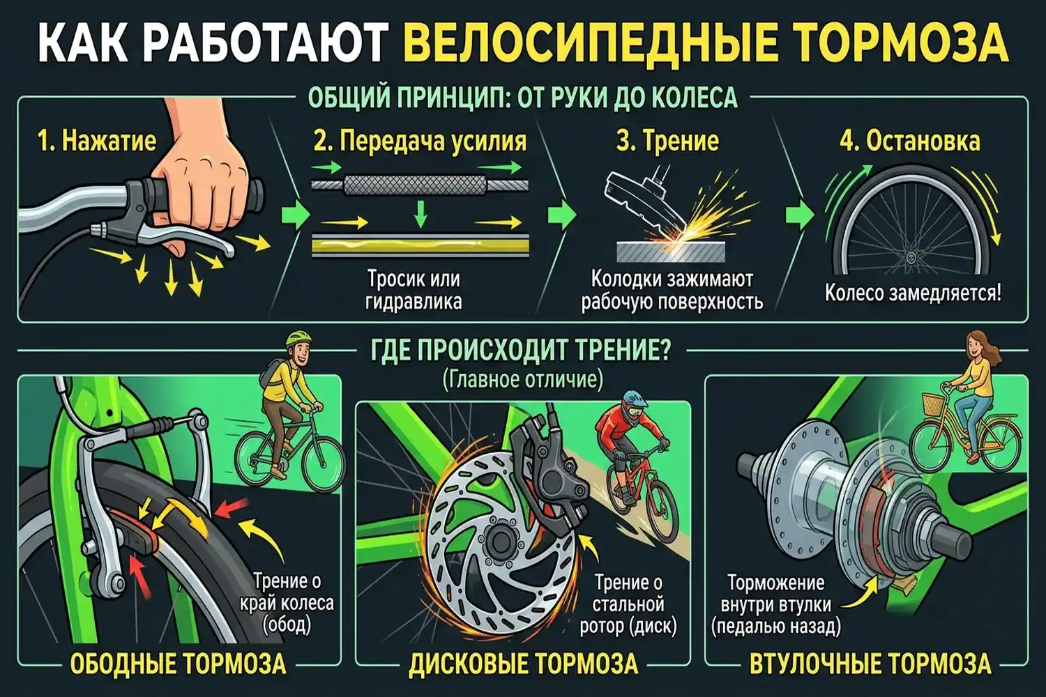 как работают велосипедные тормоза