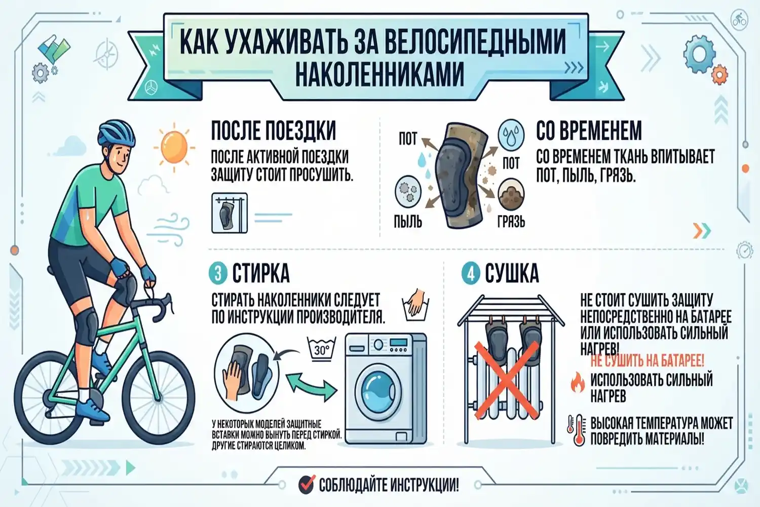 как ухаживать за велосипедными наколенниками