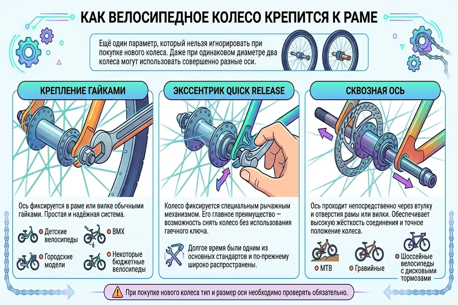 как велосипедное колесо крепится к раме