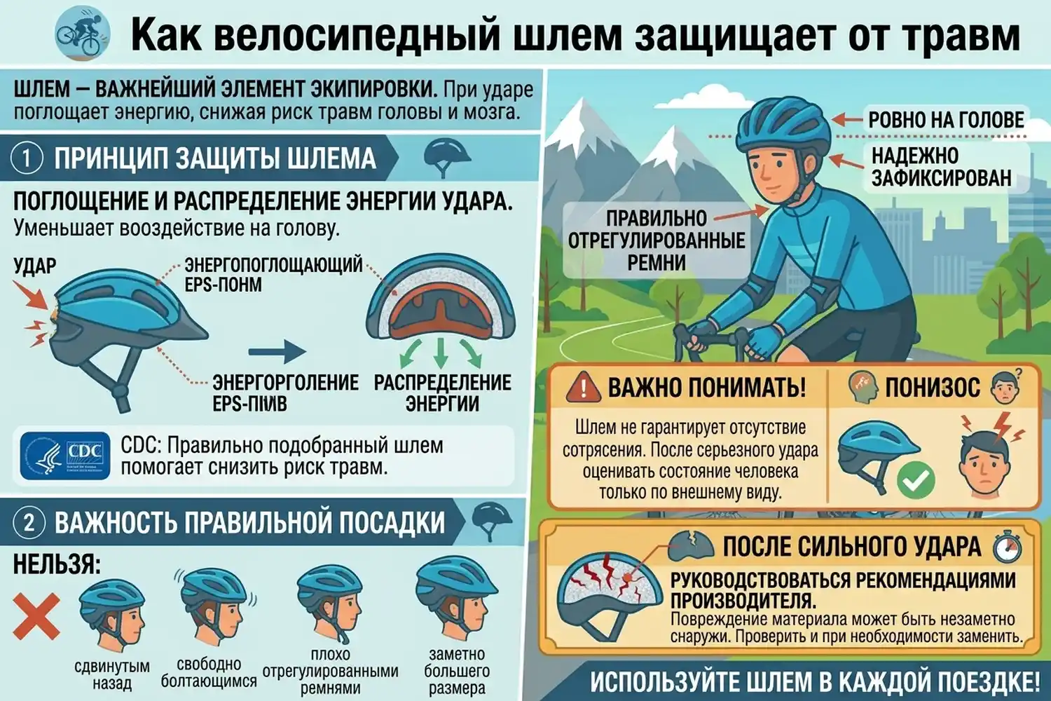 как велосипедный шлем защищает от травм