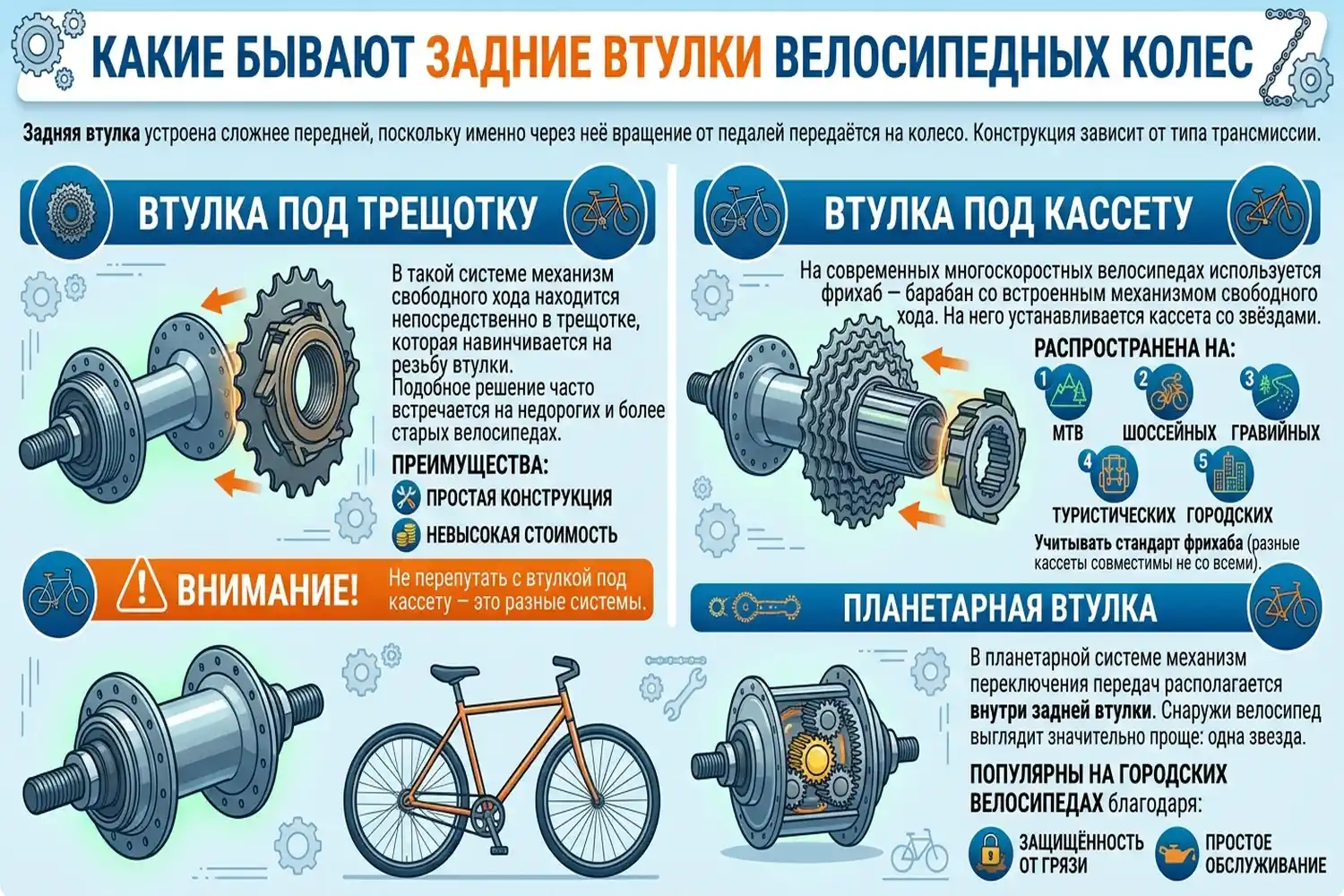какие бывают задние втулки велосипедных колес
