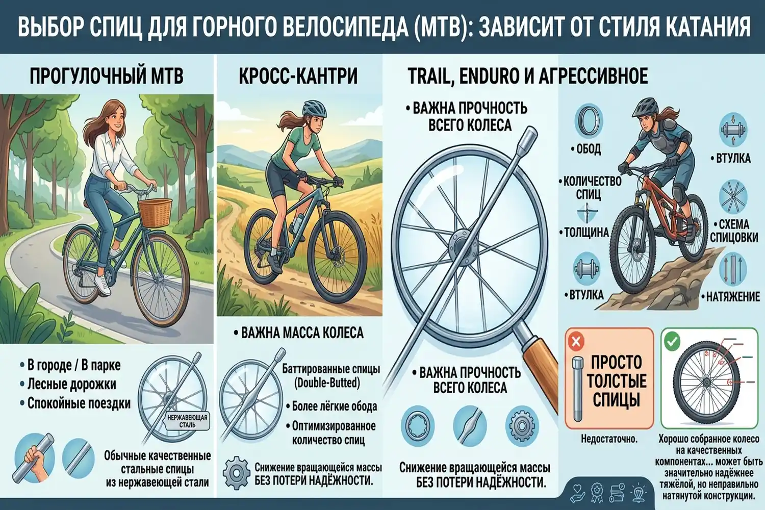 какие спицы лучше для горного велосипеда