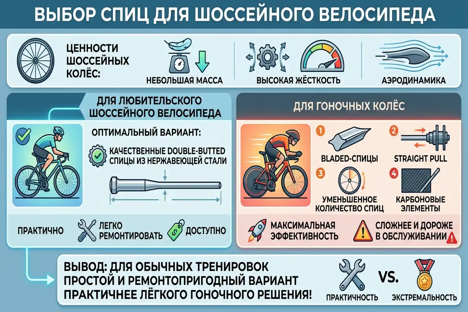 какие спицы лучше для шоссейного велосипеда