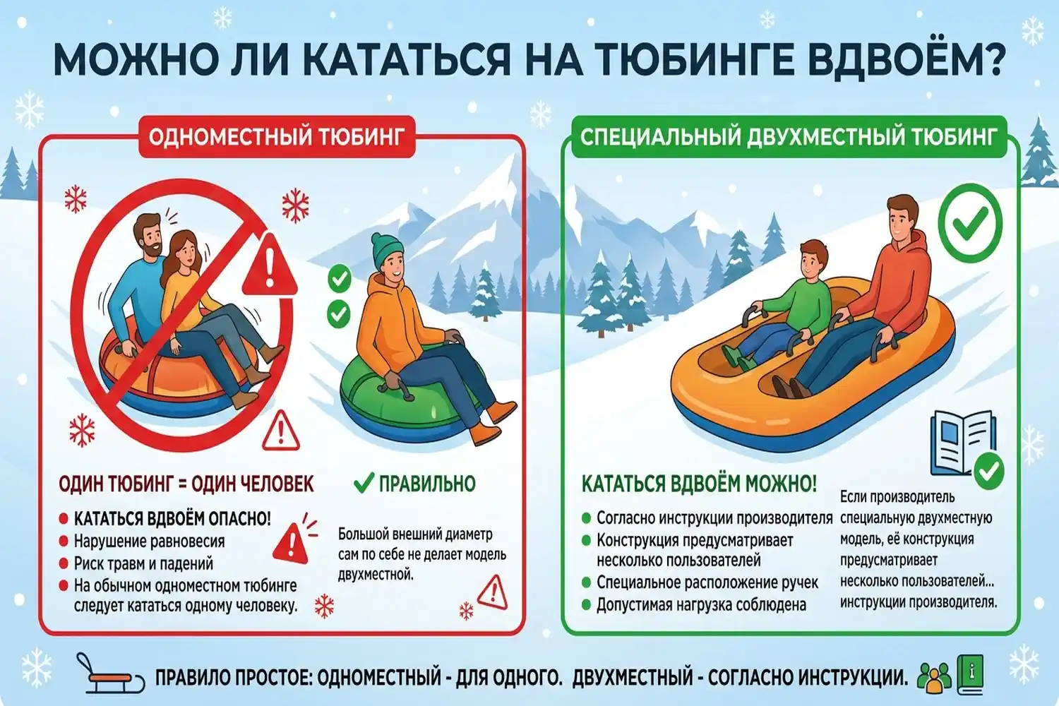 можно ли кататься на тюбинге вдвоём