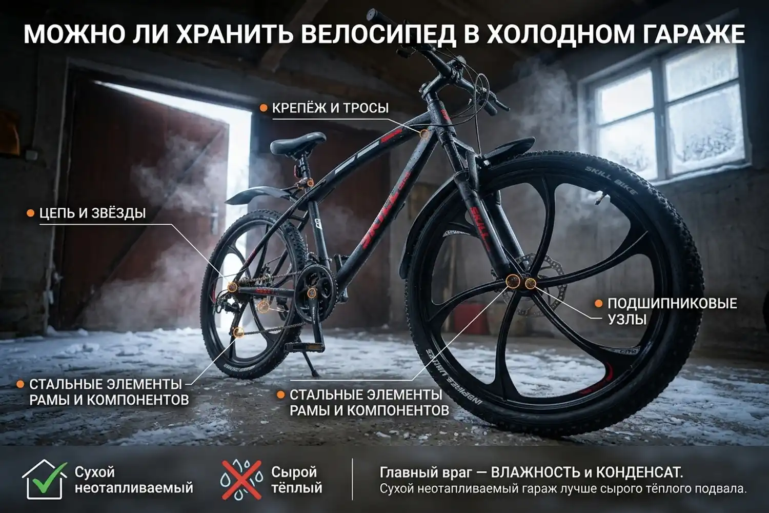 можно ли хранить велосипед в холодном гараже