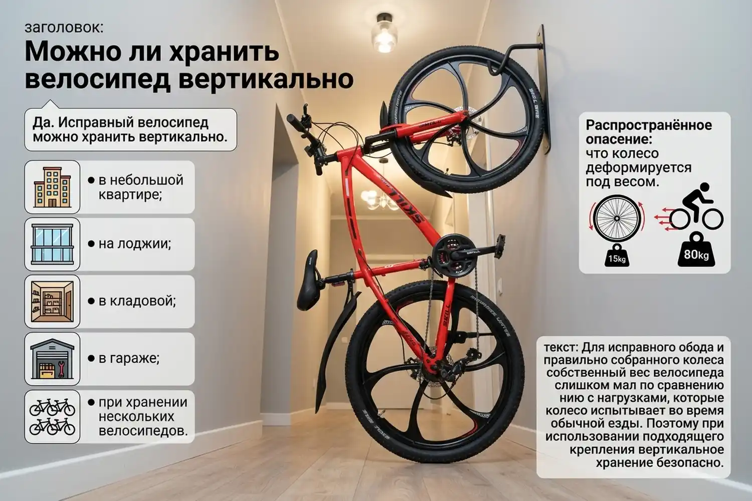 можно ли хранить велосипед вертикально