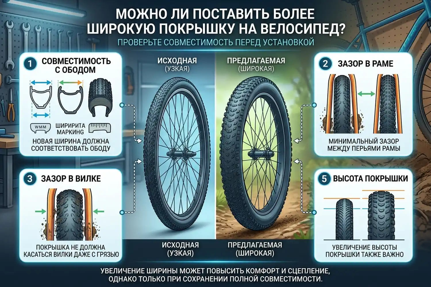 можно ли поставить более широкую покрышку на велосипед