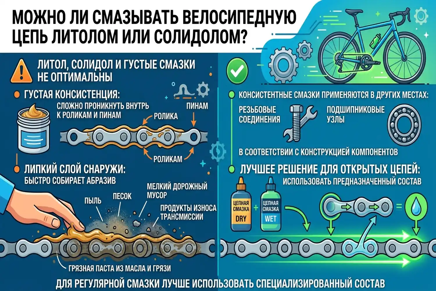 можно ли смазывать велосипедную цепь литолом или солидолом