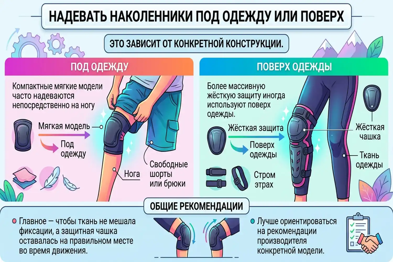 надевать наколенники под одежду или поверх