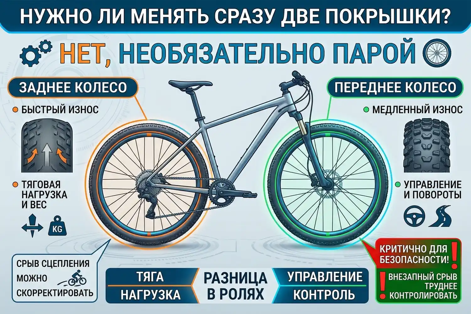 нужно ли менять сразу две покрышки велосипеда