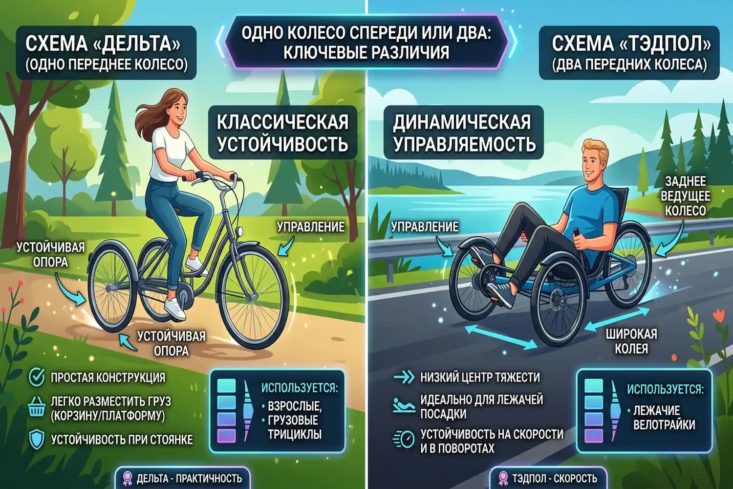 одно колесо спереди или два: в чём разница