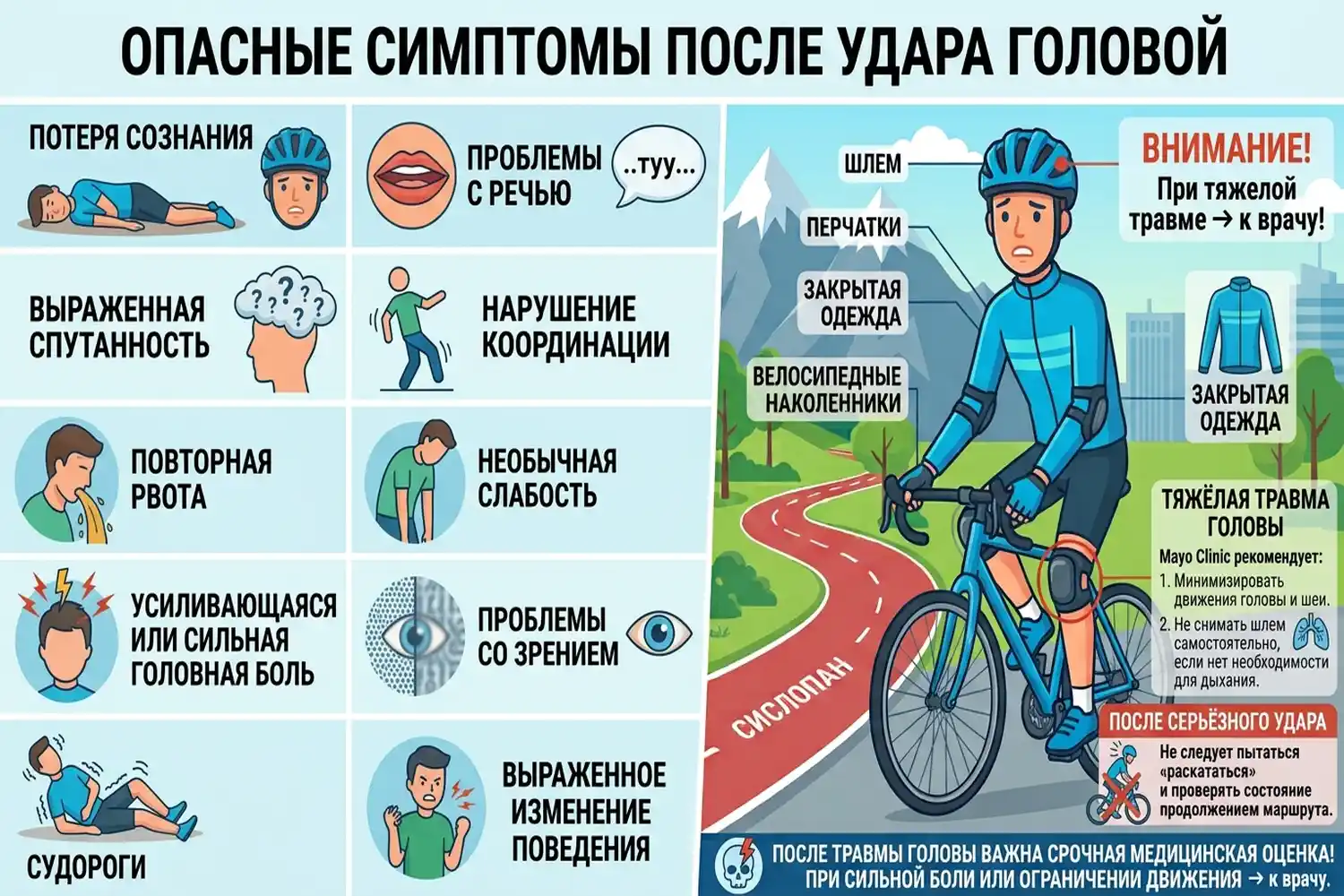 опасные симптомы после удара головой