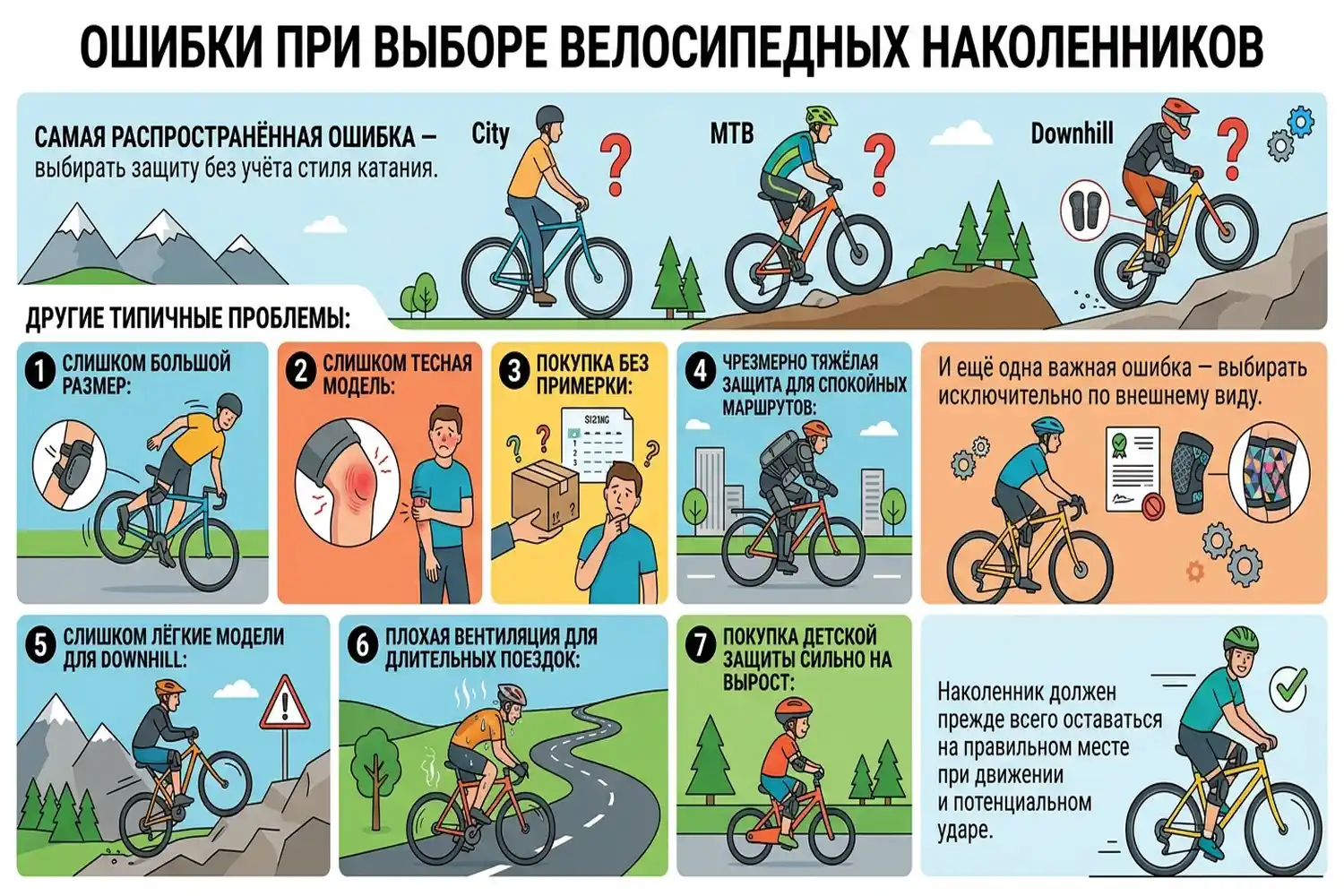 ошибки при выборе велосипедных наколенников