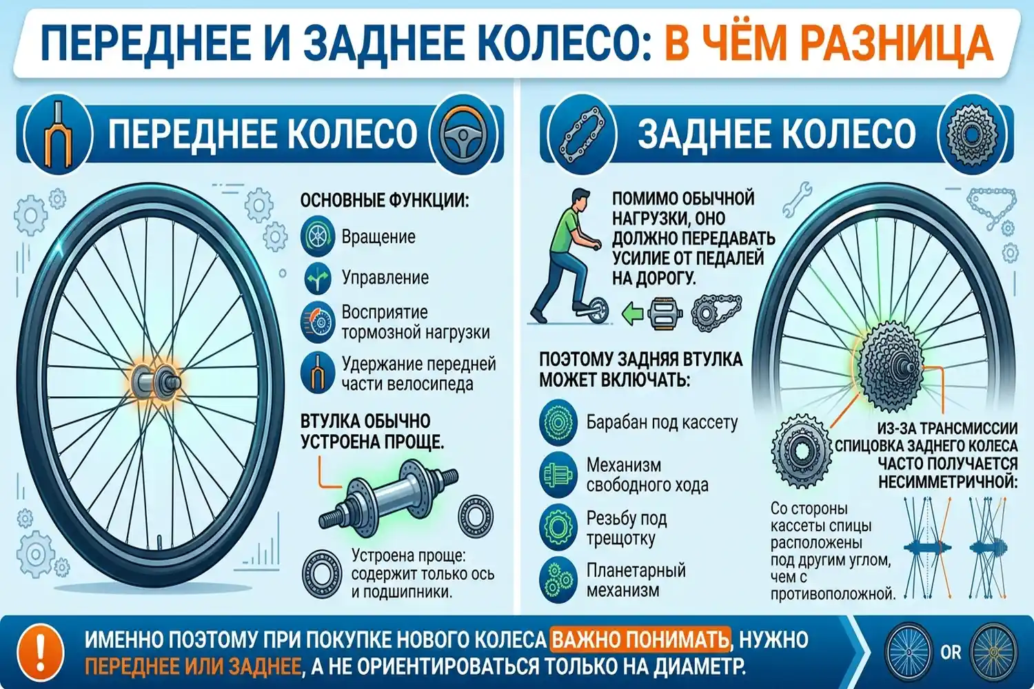 переднее и заднее колесо в чём разница