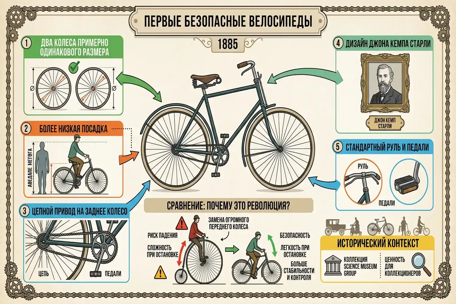 первые безопасные велосипеды