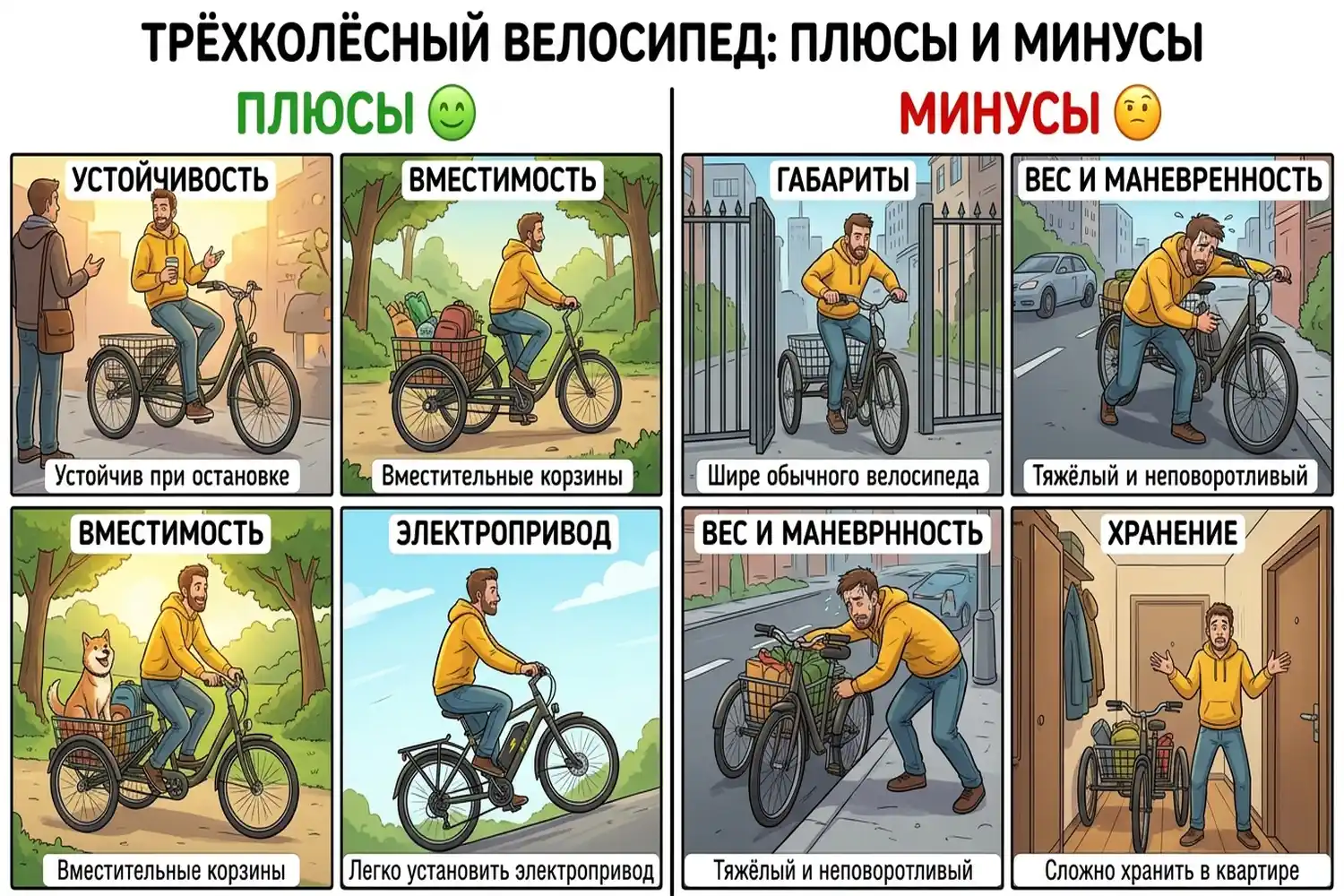 плюсы и минусы трёхколёсных велосипедов