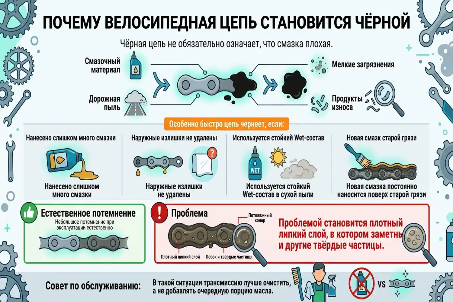 почему велосипедная цепь становится чёрной