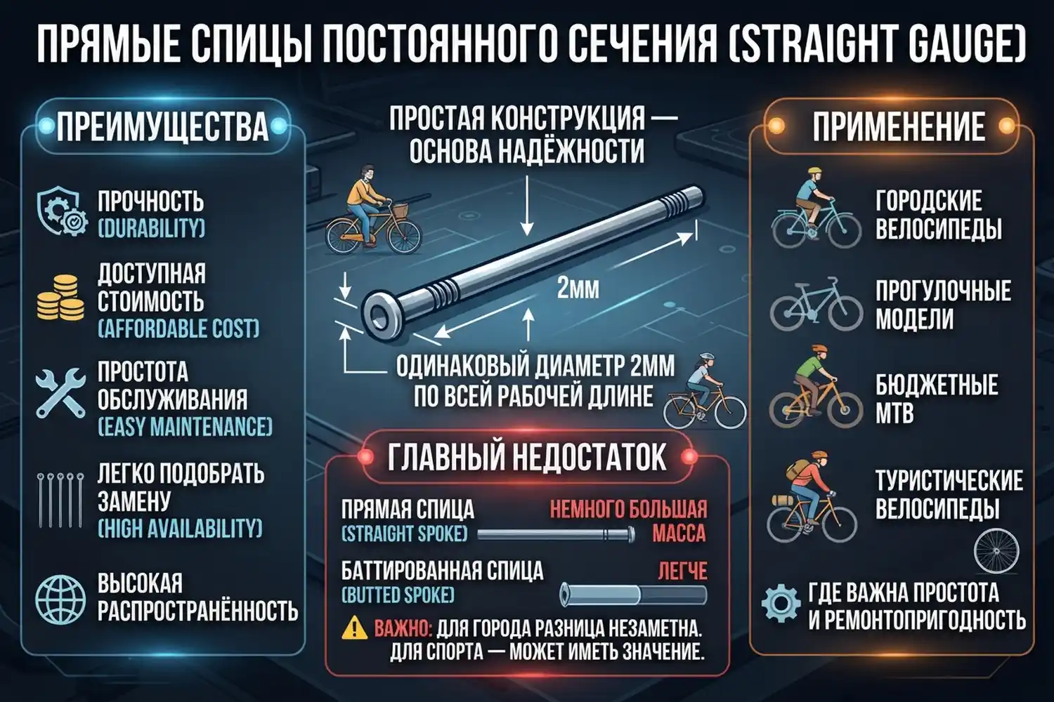 прямые спицы постоянного сечения
