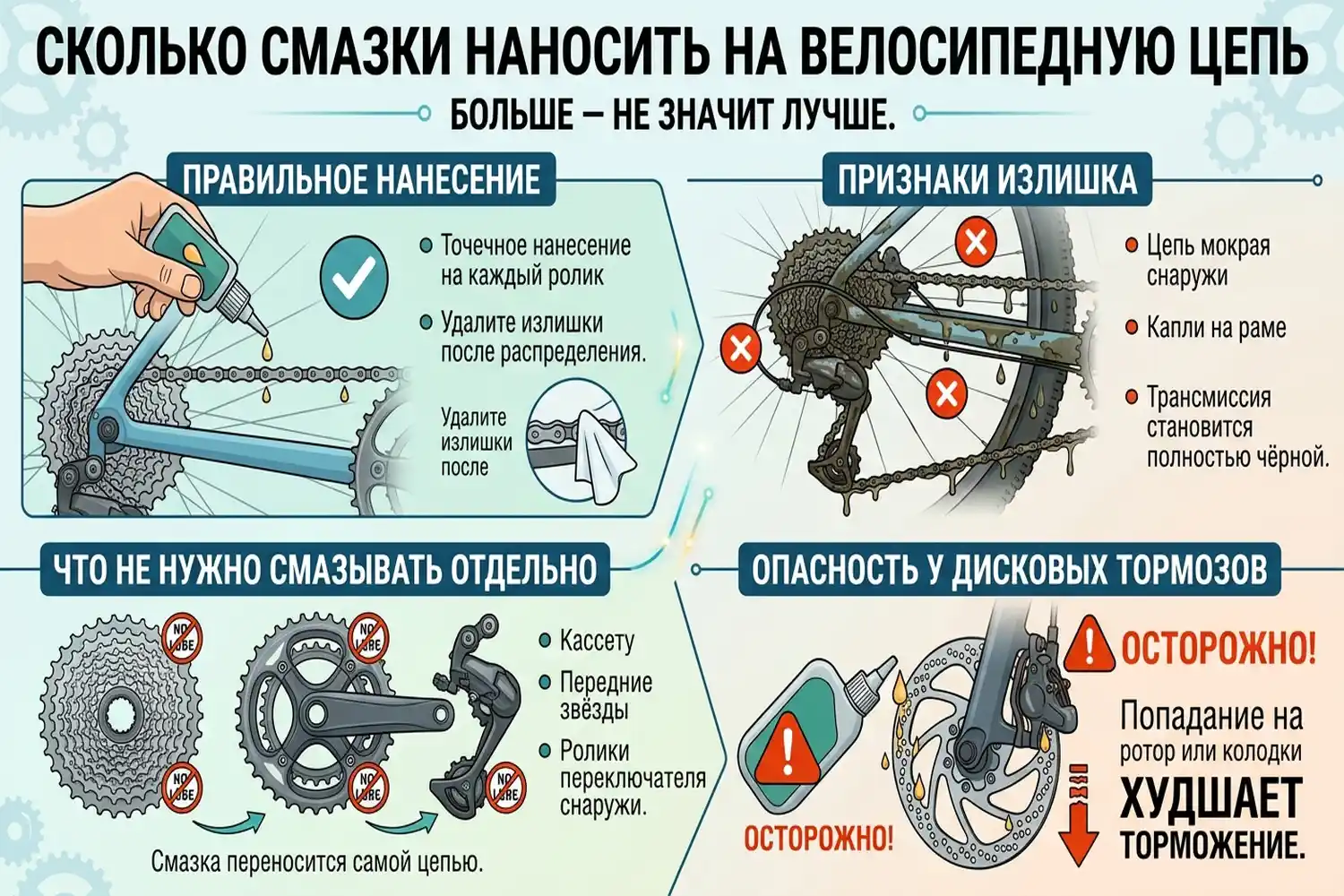 сколько смазки наносить на велосипедную цепь
