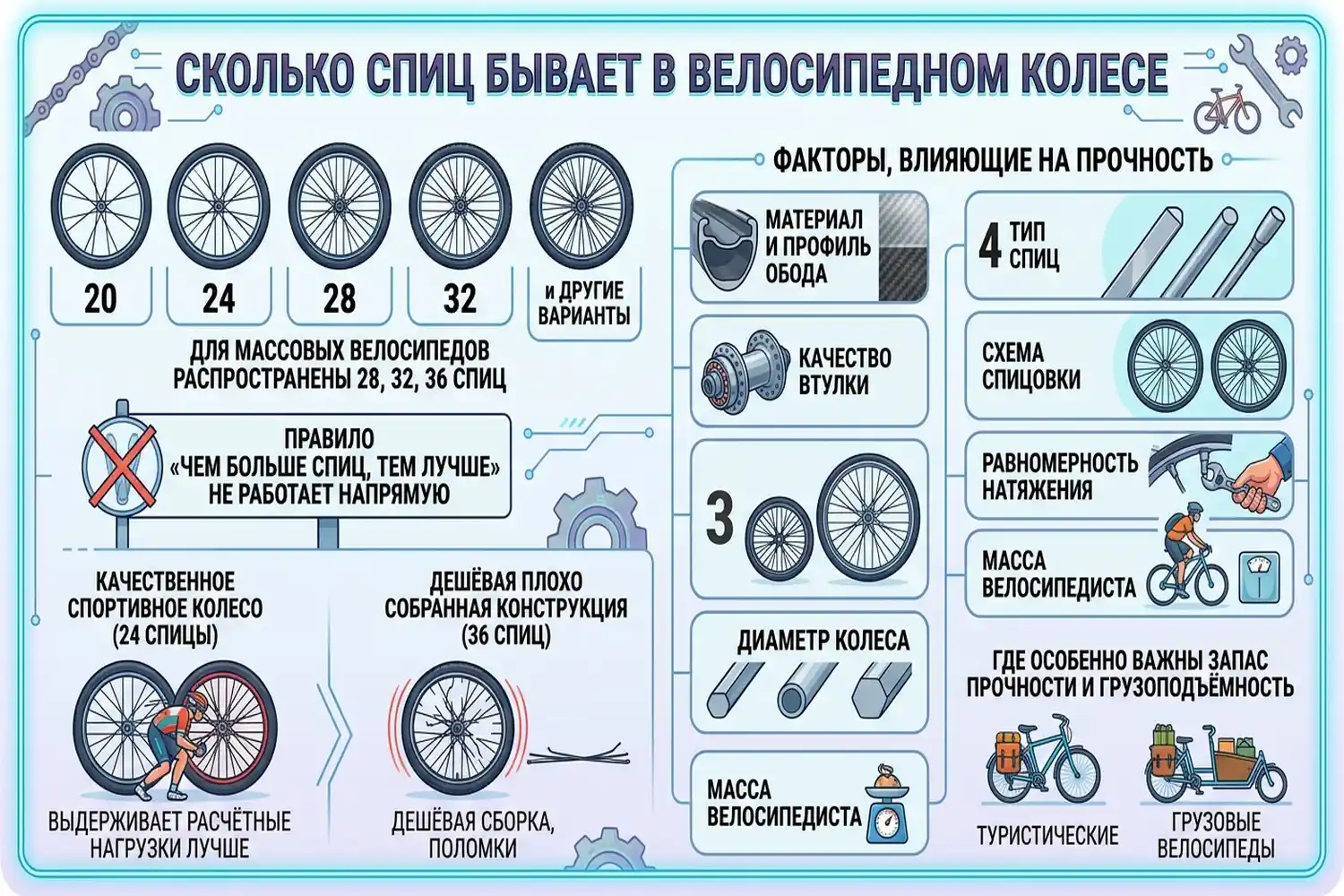 сколько спиц бывает в велосипедном колесе