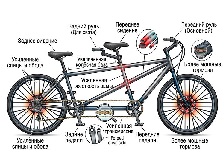 Устройство велосипеда-тандема