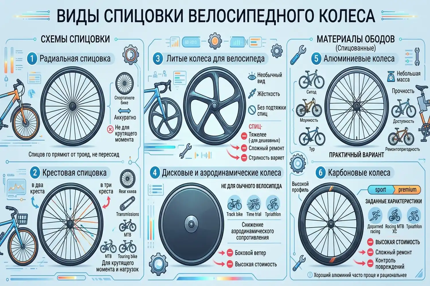 виды спицовки велосипедного колеса